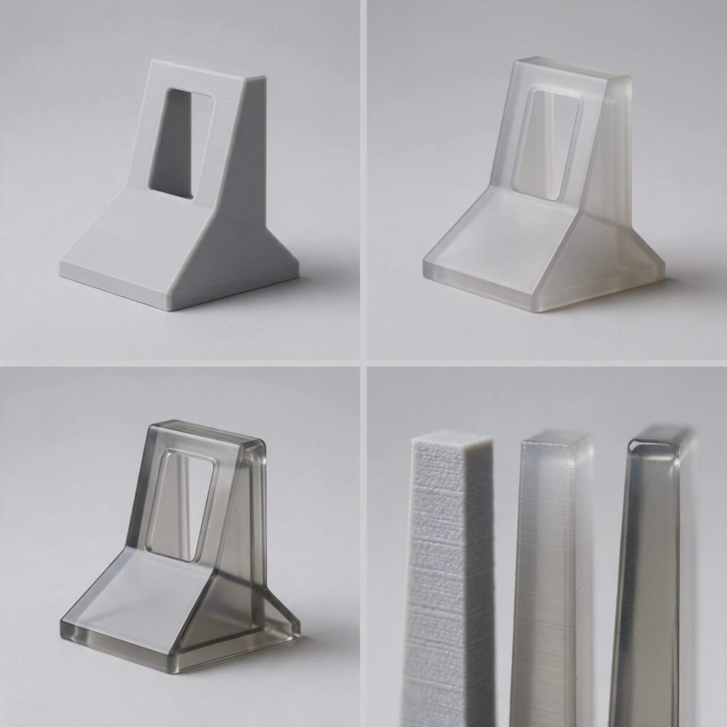 Comparacao de materiais PLA, PETG e resina em brinde personalizado impresso em 3D